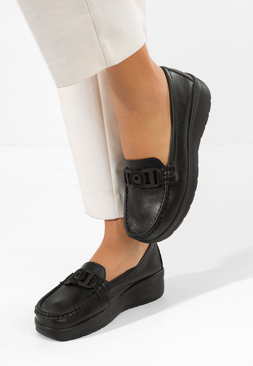 Δερμάτινα μοκασινια γυναικεια Gabielia μαύρα