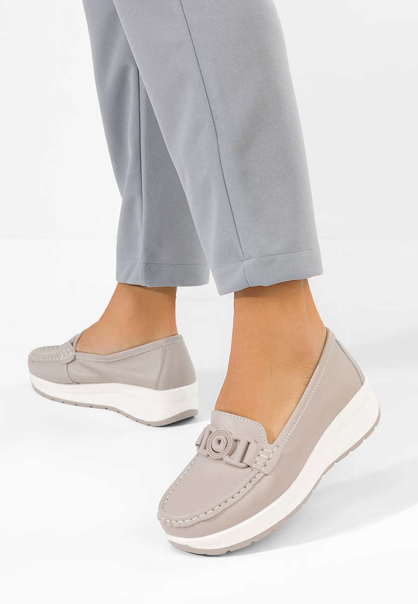 Δερμάτινα μοκασινια γυναικεια Gabielia γκρι