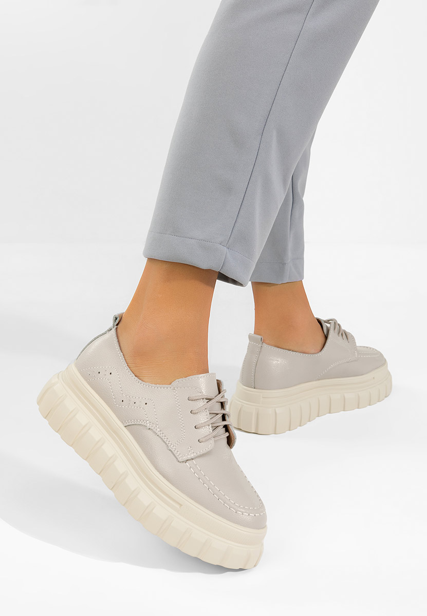 Δερμάτινα μοκασινια γυναικεια Camya γκρι