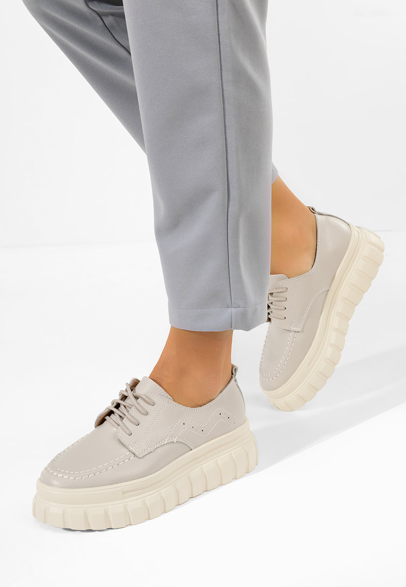 Δερμάτινα μοκασινια γυναικεια Camya γκρι