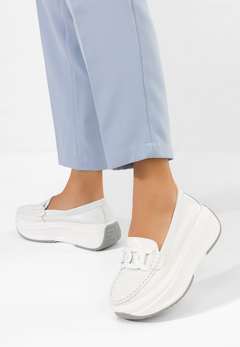 Μοκασίνια γυναικεια δερματινα Mivea λευκά