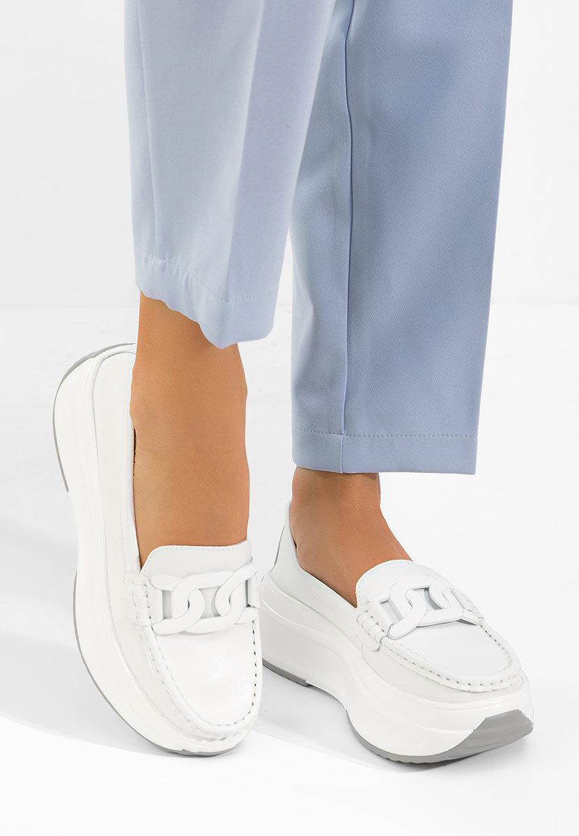 Μοκασίνια γυναικεια δερματινα Mivea λευκά