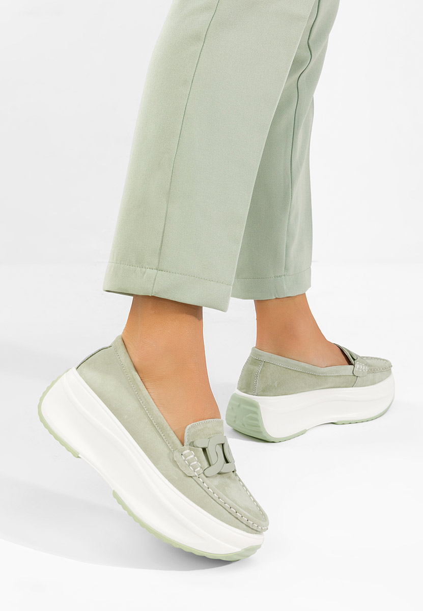 Μοκασίνια γυναικεια δερματινα Mivea πρασινο