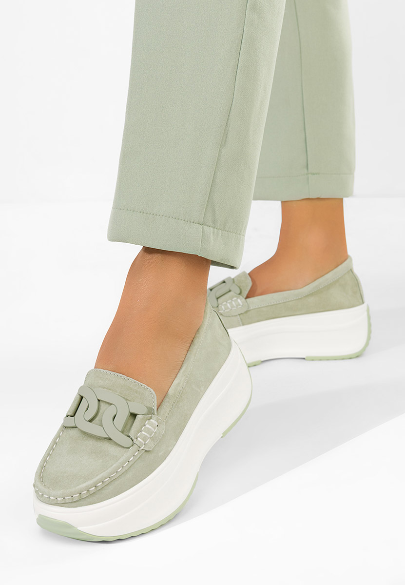 Μοκασίνια γυναικεια δερματινα Mivea πρασινο