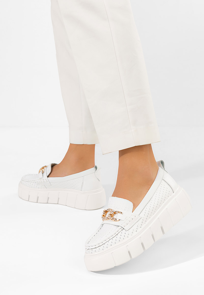 Μοκασίνια γυναικεια δερματινα Tryna λευκά