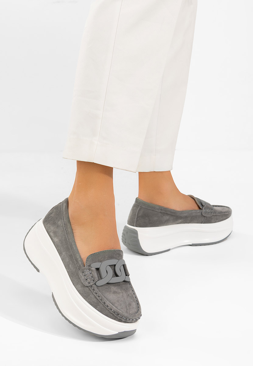 Μοκασίνια γυναικεια δερματινα Mivea γκρι