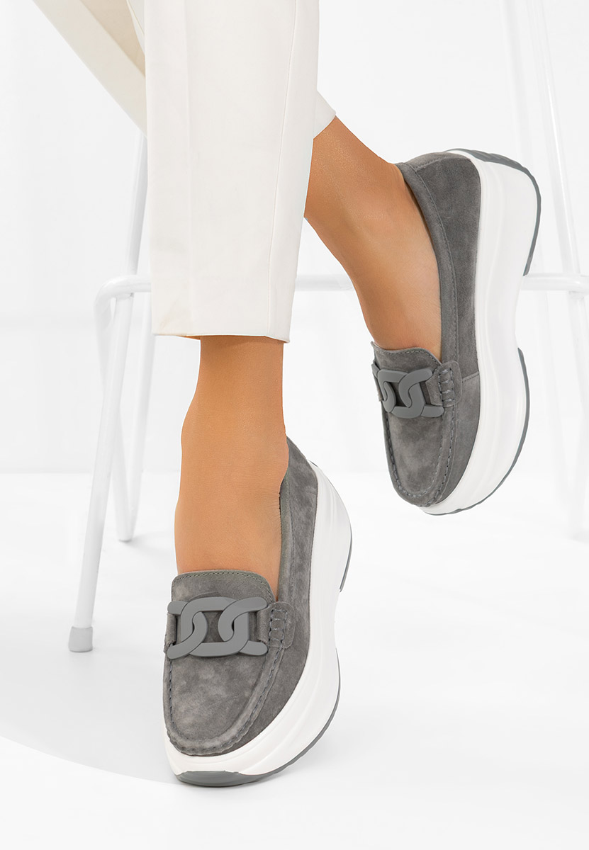 Μοκασίνια γυναικεια δερματινα Mivea γκρι