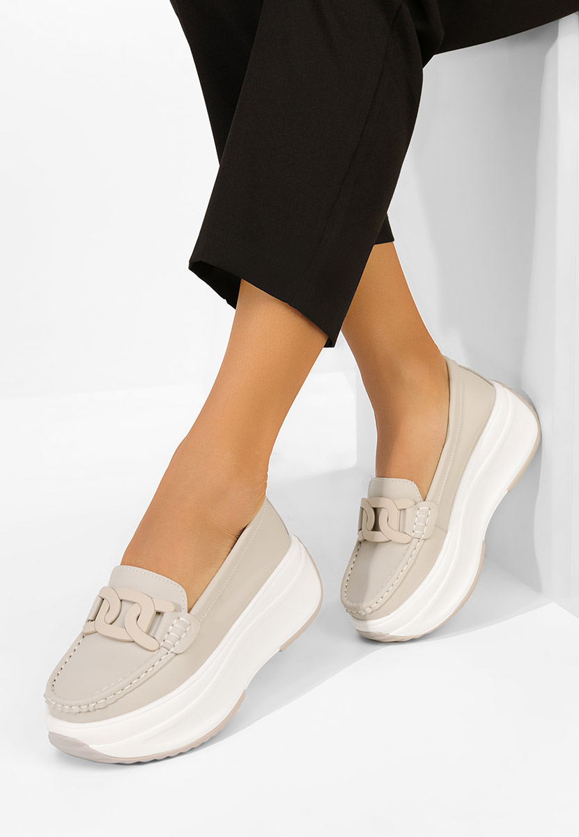 Μοκασίνια γυναικεια δερματινα Mivea μπεζ