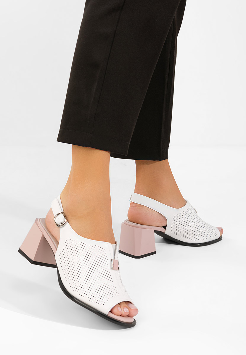Πέδιλα με χοντρο τακουνι Heliena V2 λευκά