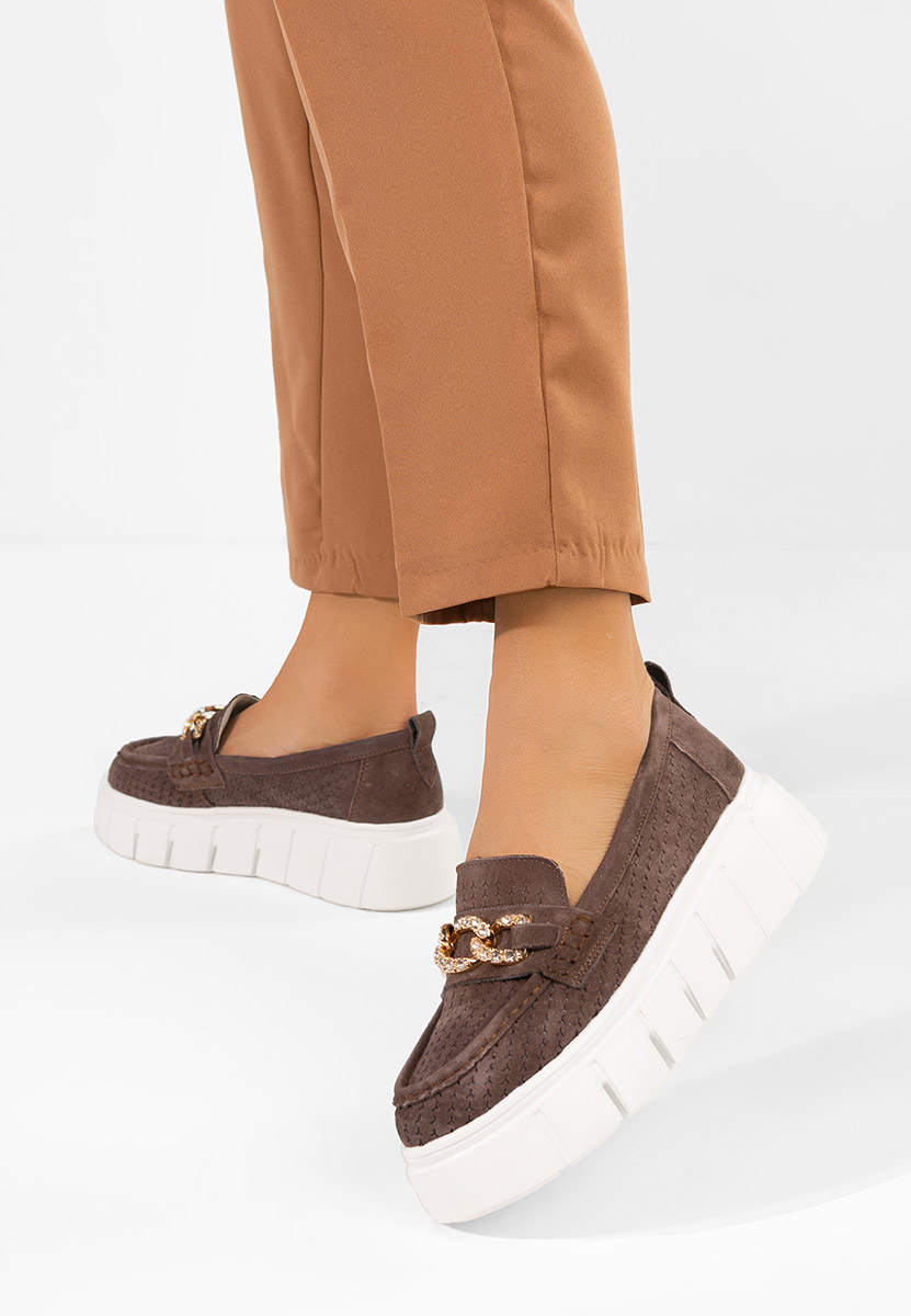 Μοκασίνια γυναικεια δερματινα Tryna καφε