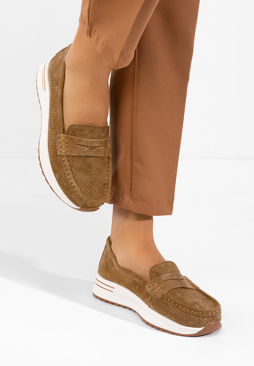 Μοκασίνια γυναικεια δερματινα Seliona καφε