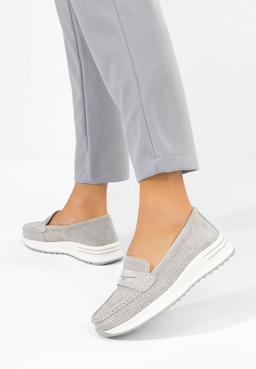 Μοκασίνια γυναικεια δερματινα Seliona γκρι