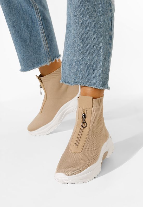 Sneakers με κάλτσα καφε Linara, Μέγεθος: 39- zapatos