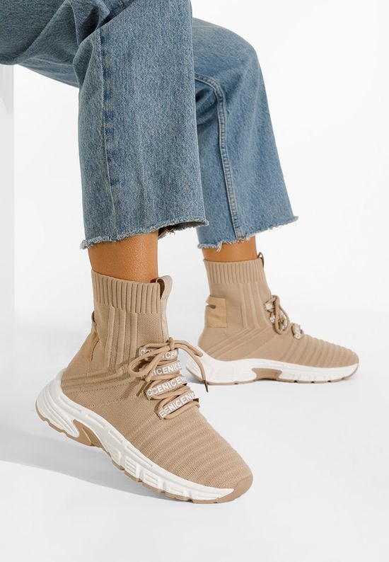 Sneakers με κάλτσα καφε Ronda, Μέγεθος: 39- zapatos