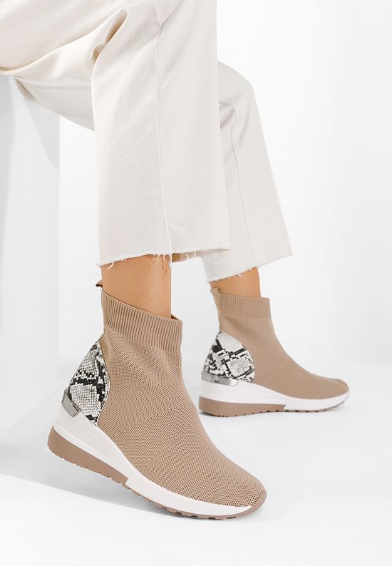 Sneakers με κάλτσα καφε Pieve, Μέγεθος: 39- zapatos