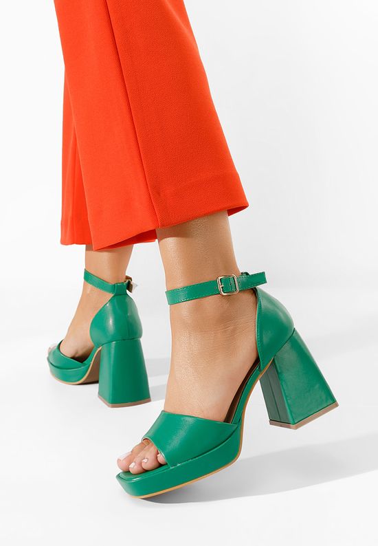 Πέδιλα με χοντρο τακουνι Alexaria V2 πρασινο, Μέγεθος: 40- zapatos