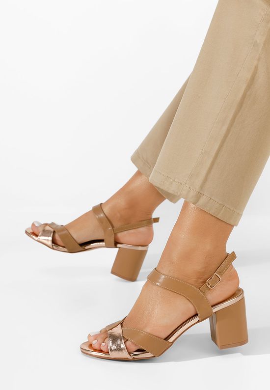 Πέδιλα με χοντρο τακουνι Marjana Χακι, Μέγεθος: 38- zapatos