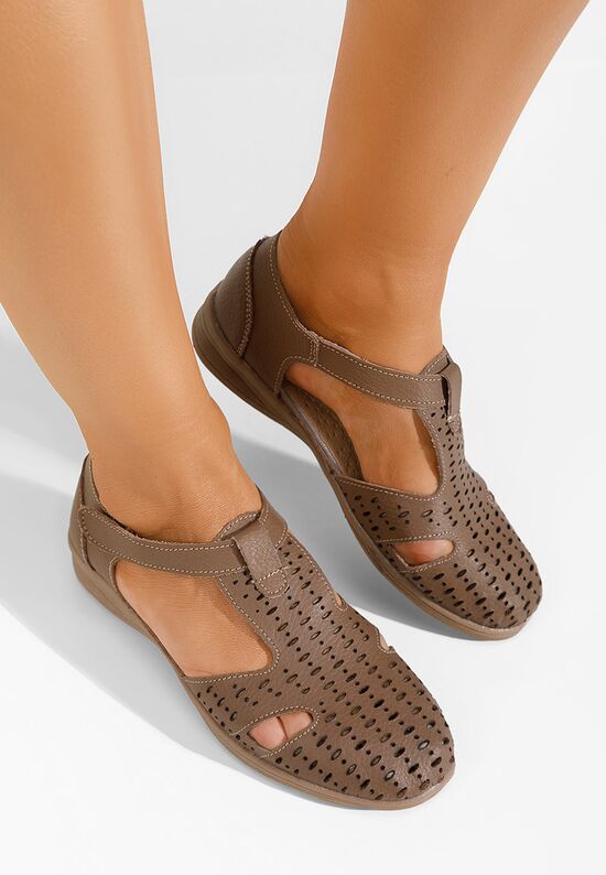 Δερμάτινες μπαλαρίνες Zelina Χακι, Μέγεθος: 37- zapatos