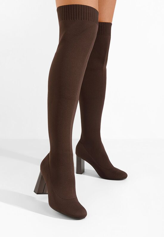 Ψηλές μπότες με χοντρό τακούνι Megia καφε, Μέγεθος: 39- zapatos