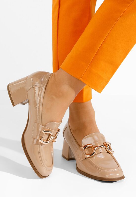 Loafers γυναικεια με τακουνι Alyla μπεζ, Μέγεθος: 37- zapatos