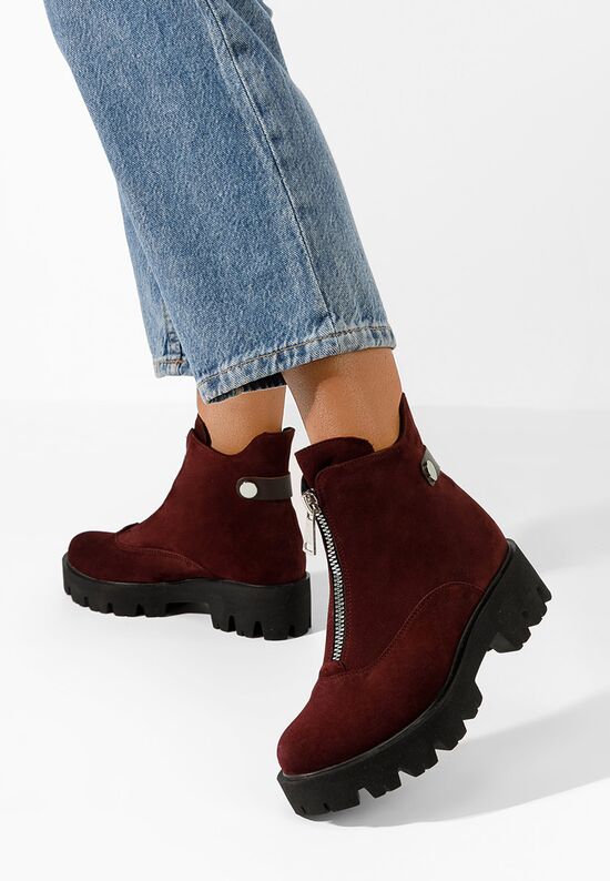 Γυναικεία δερμάτινα μποτάκια Velora V2 μπορντό, Μέγεθος: 35- zapatos