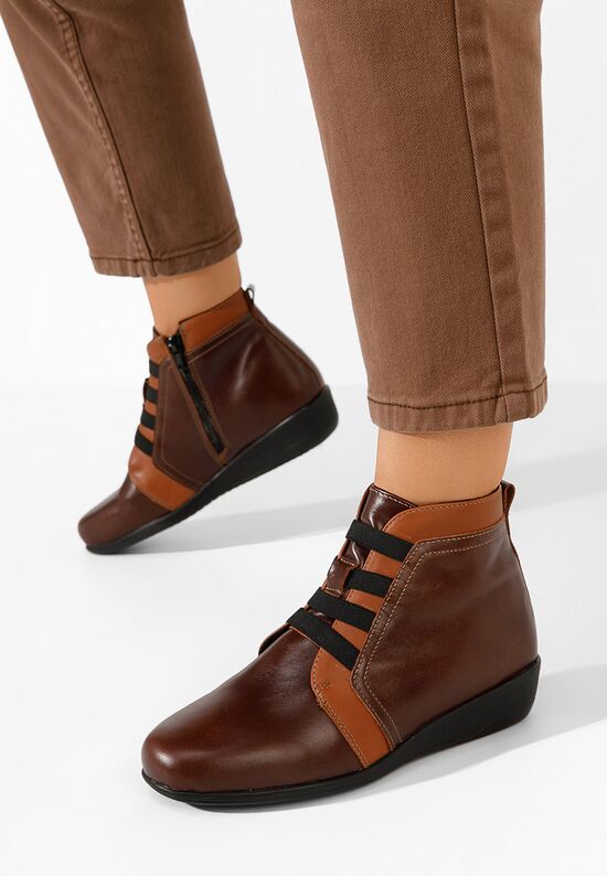 Γυναικεία δερμάτινα μποτάκια Tashia καφε, Μέγεθος: 36- zapatos