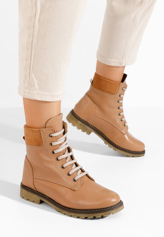 Γυναικεία δερμάτινα μποτάκια Pantonia μπεζ, Μέγεθος: 37- zapatos