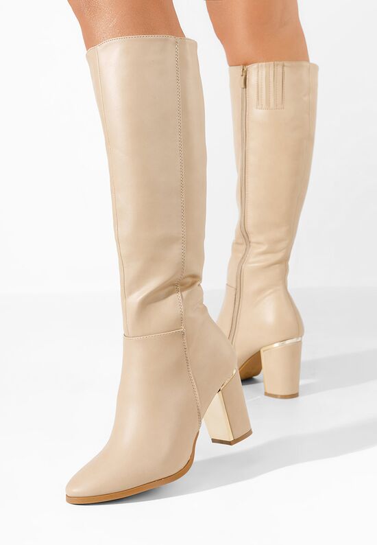 Μπότες με χοντρό τακούνι Fredea μπεζ, Μέγεθος: 40- zapatos