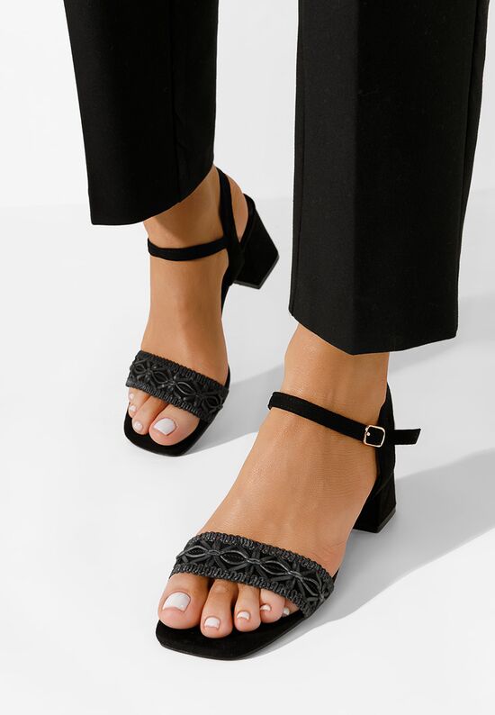 Πέδιλα με χοντρο τακουνι Cornelia Μαύρα, Μέγεθος: 37- zapatos