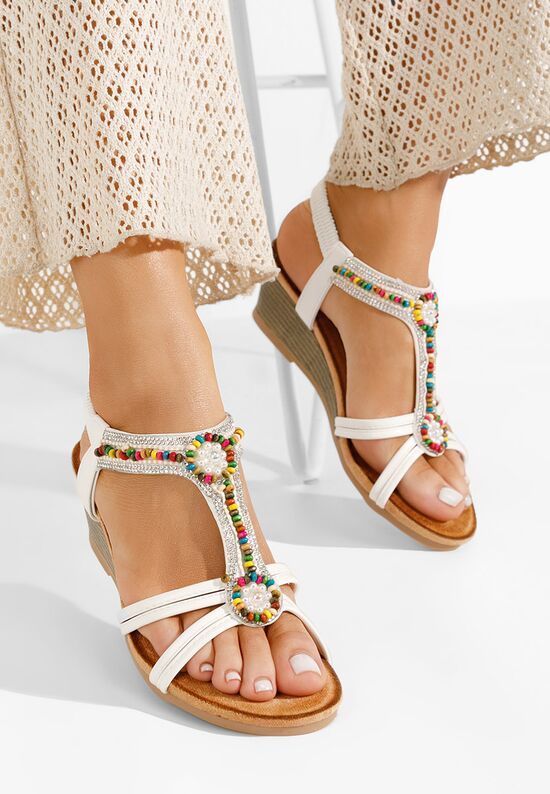 Πέδιλα με στρασ Elliesia λευκά, Μέγεθος: 40- zapatos