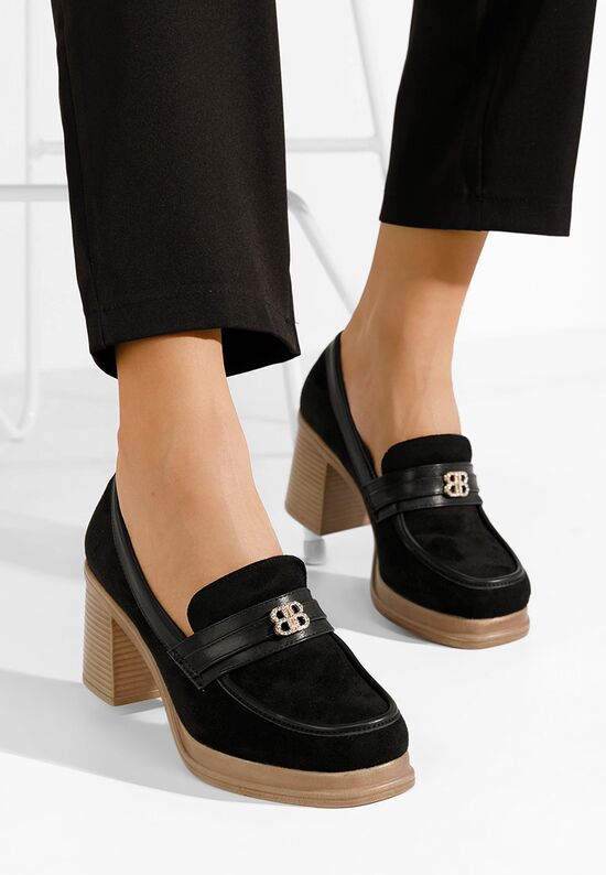 Loafers γυναικεια με τακουνι Jonsia μαύρα, Μέγεθος: 39- zapatos