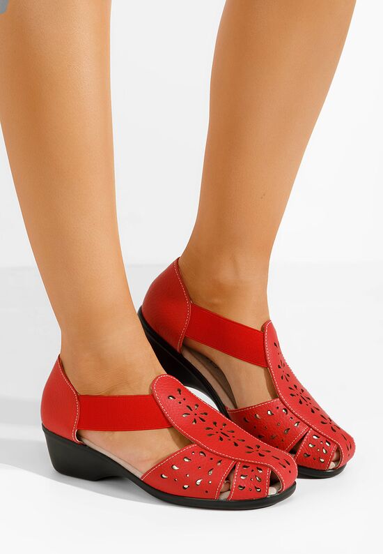 Πεδιλα με χαμηλο τακουνι Melona κοκκινα, Μέγεθος: 37- zapatos