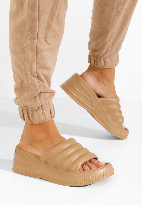 Παντόφλες με πλατφόρμα Etana χακι, Μέγεθος: 37- zapatos