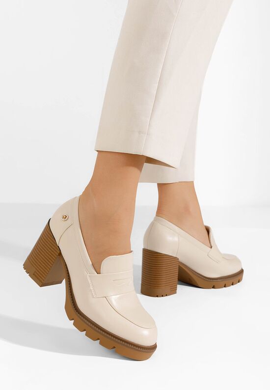 Loafers γυναικεια με τακουνι Delora μπεζ, Μέγεθος: 41- zapatos