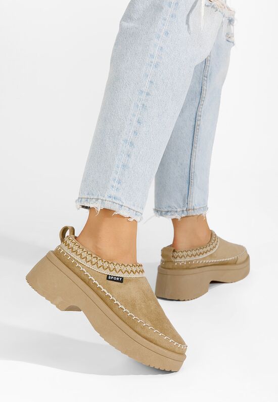 Παντόφλες με πλατφόρμα Malka χακι, Μέγεθος: 39- zapatos