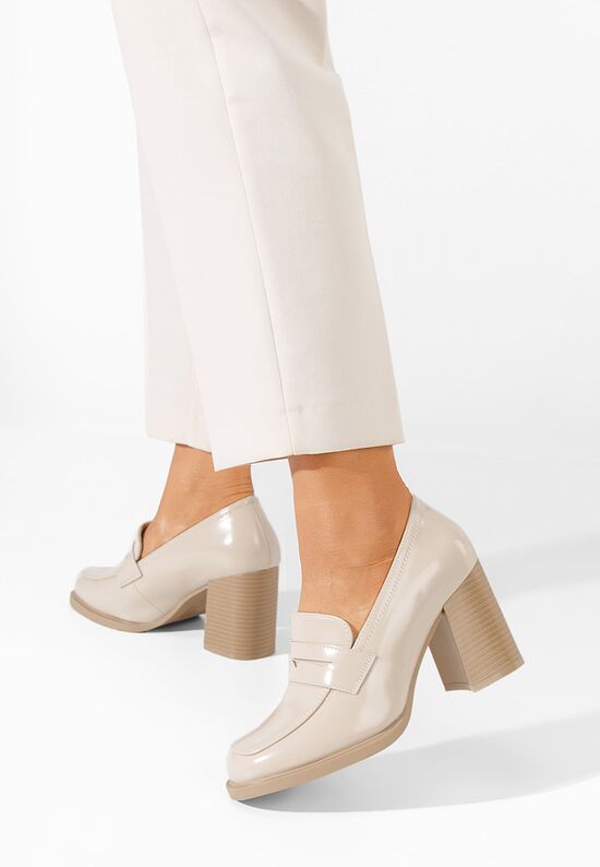 Loafers γυναικεια με τακουνι Odesia V4 μπεζ, Μέγεθος: 40- zapatos