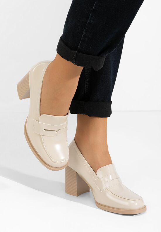 Loafers γυναικεια με τακουνι Odesia μπεζ, Μέγεθος: 39- zapatos