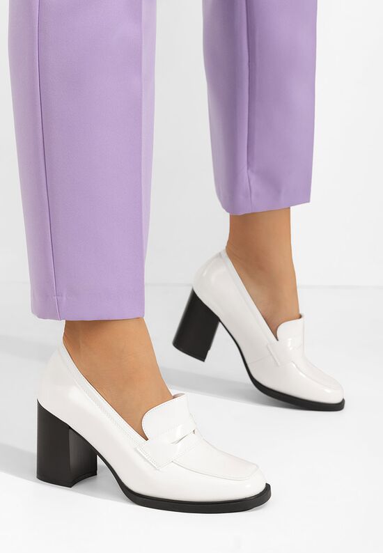 Loafers γυναικεια με τακουνι Odesia λευκά, Μέγεθος: 40- zapatos