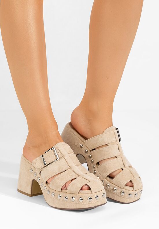 Mule με τακούνι Rosamaria μπεζ, Μέγεθος: 38- zapatos