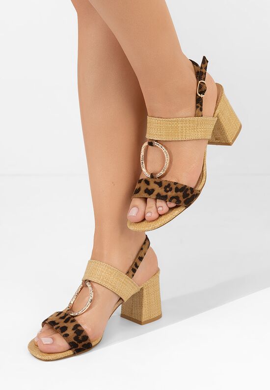Πέδιλα με χοντρο τακουνι Annyta λεοπαρ, Μέγεθος: 40- zapatos