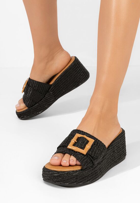 Παντόφλες με πλατφόρμα Estefana μαύρα, Μέγεθος: 37- zapatos