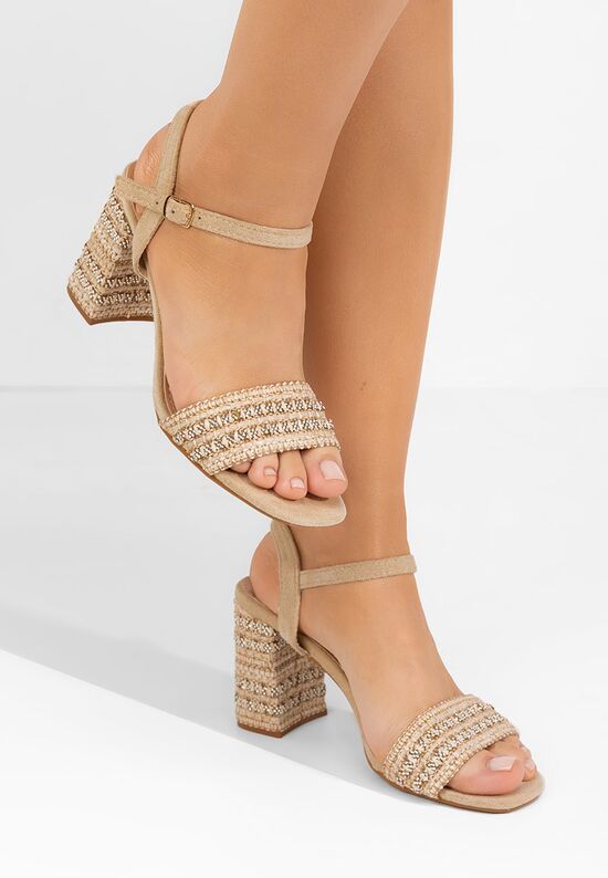 Πέδιλα με χοντρο τακουνι Marsela μπεζ, Μέγεθος: 39- zapatos