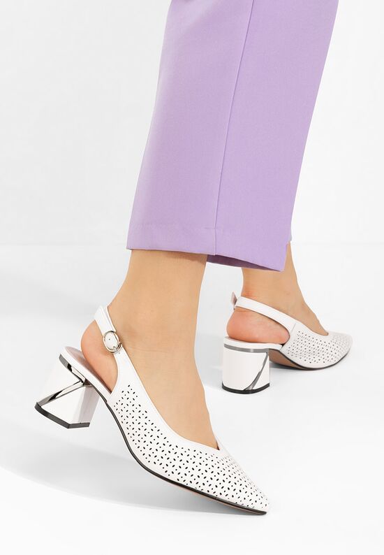 Γόβες slingback Fermina λευκά, Μέγεθος: 36- zapatos
