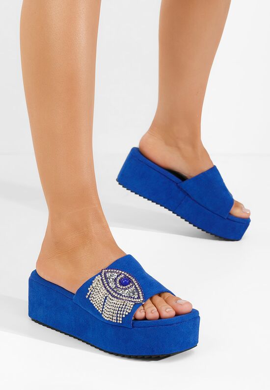 Παντόφλες με πλατφόρμα Fyona neμπλε, Μέγεθος: 40- zapatos