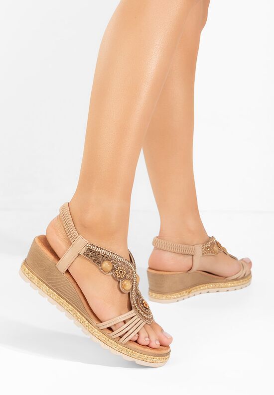 Πέδιλα πλατφόρμες Crissa μπεζ, Μέγεθος: 40- zapatos