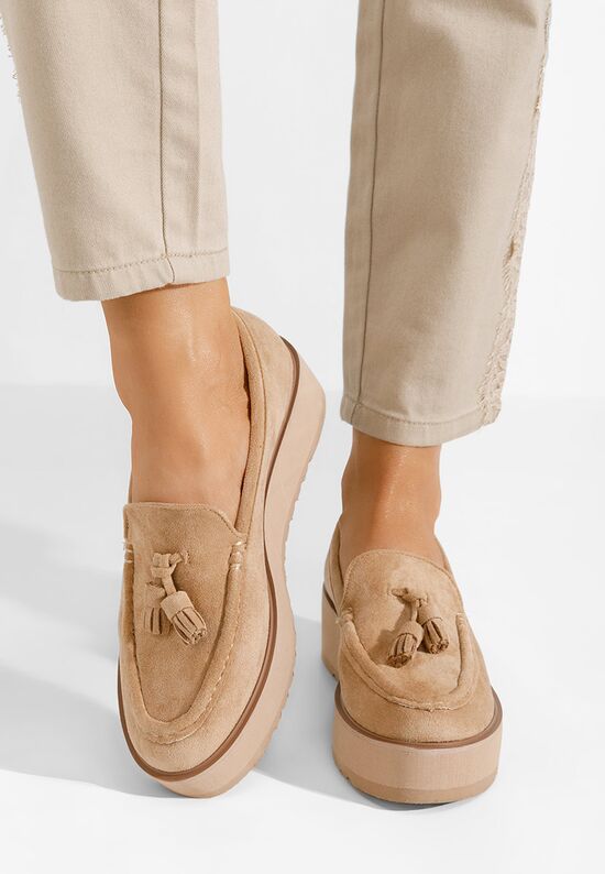 Μοκασίνια με πλατφόρμα Leondra V7 χακι, Μέγεθος: 40- zapatos