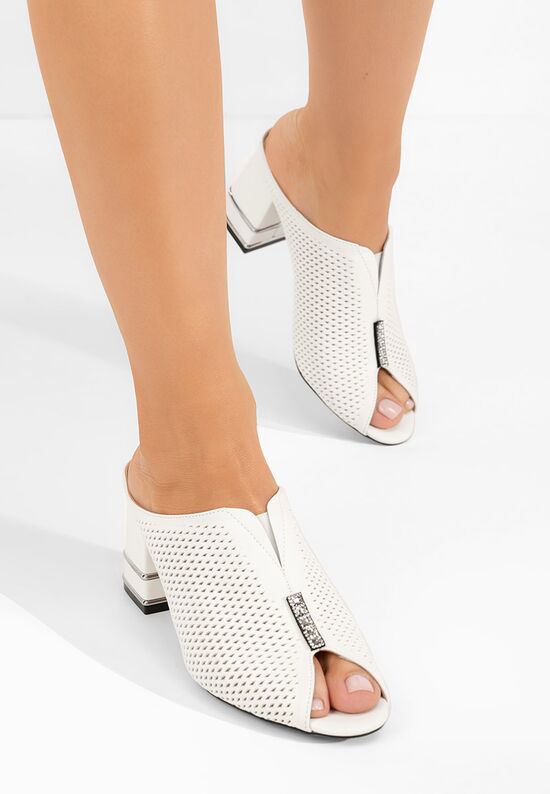 Mules με χοντρο τακουνι Chantela λευκά, Μέγεθος: 37- zapatos