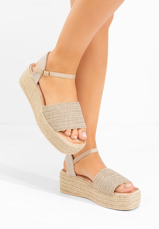 Πέδιλα πλατφόρμες Jilly μπεζ, Μέγεθος: 40- zapatos