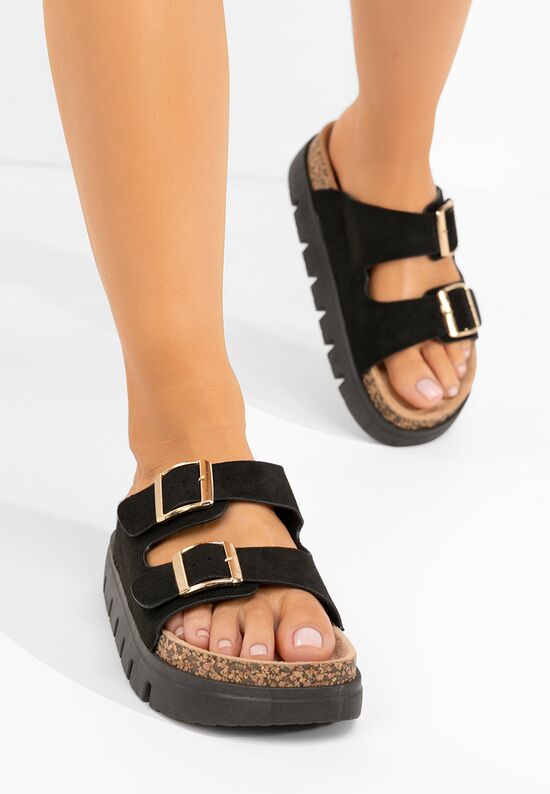 Παντόφλες με πλατφόρμα Cicy μαύρα, Μέγεθος: 36- zapatos