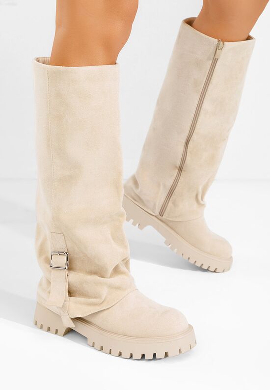 Ψηλές μπότες Emmalin μπεζ, Μέγεθος: 39- zapatos